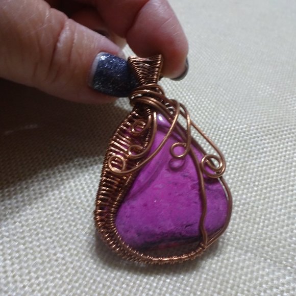 Unique "PINK DENDRITE OPAL" Handmade COPPER WIRE-WRAPPED Pendant/Chain #473B - Picture 2 of 3